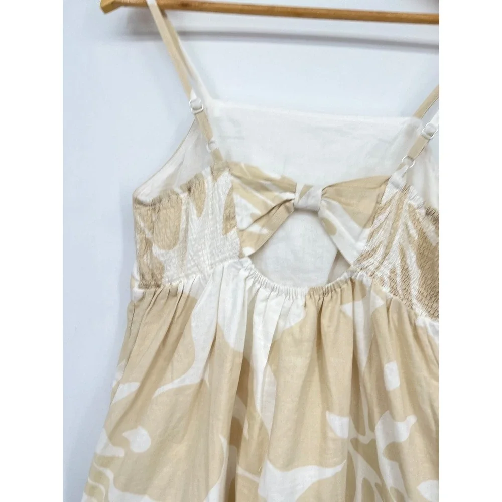 Gap Kids XXL Linen Blend Tropical Hibiscus Knot Back Shift Dress Khaki White - Picture 5 of 8
